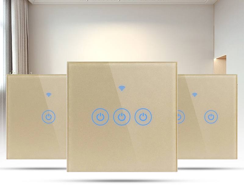 Gold smart switches in a bright home